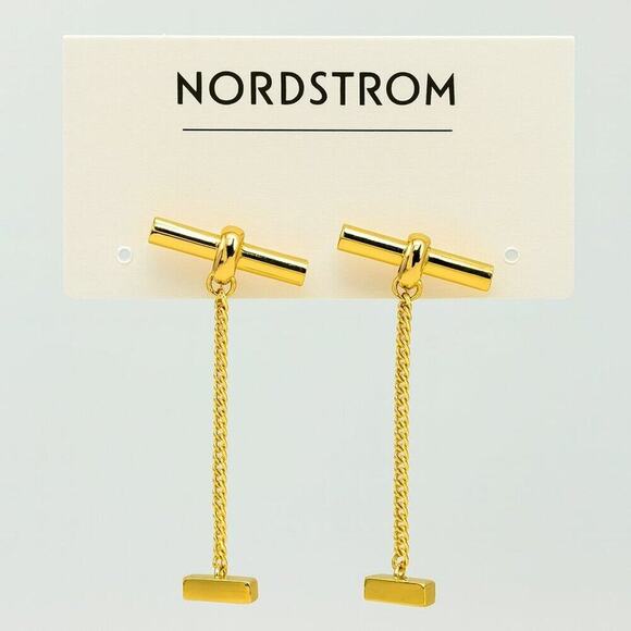 Nordstrom Jewelry - Nordstrom Gold Bar Drop Chain Earrings Minimalist Linear Dangle NWT